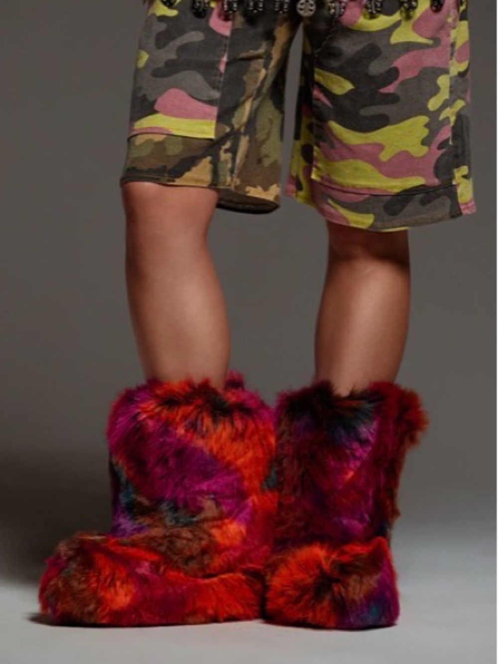 AKIRA Multicolor Faux Fur Boot Slippers in Red, Pink, Orange and Purple